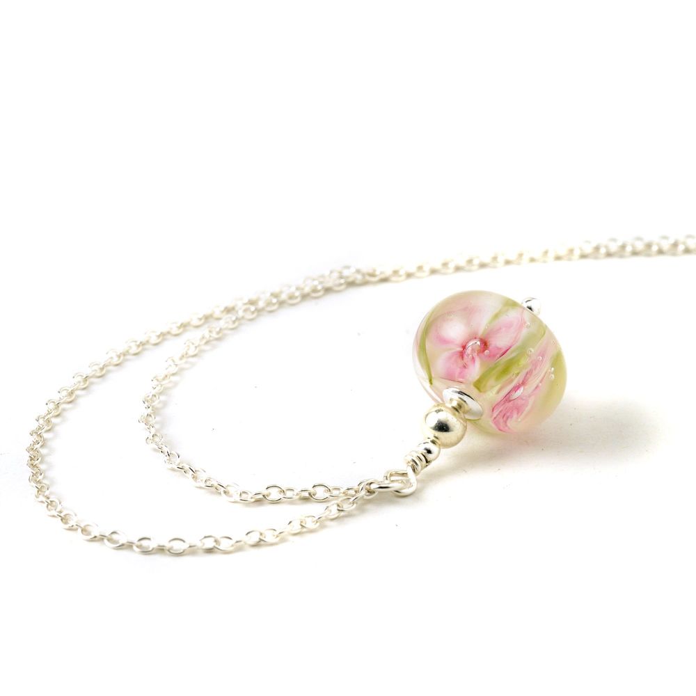 Mini Pale Pink Glass Flower Necklace