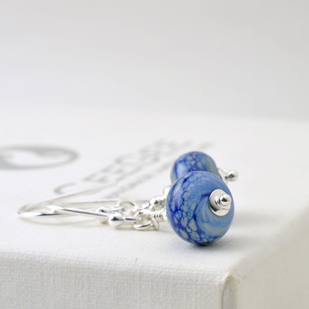 Mottled Blue Small Glass Earrings