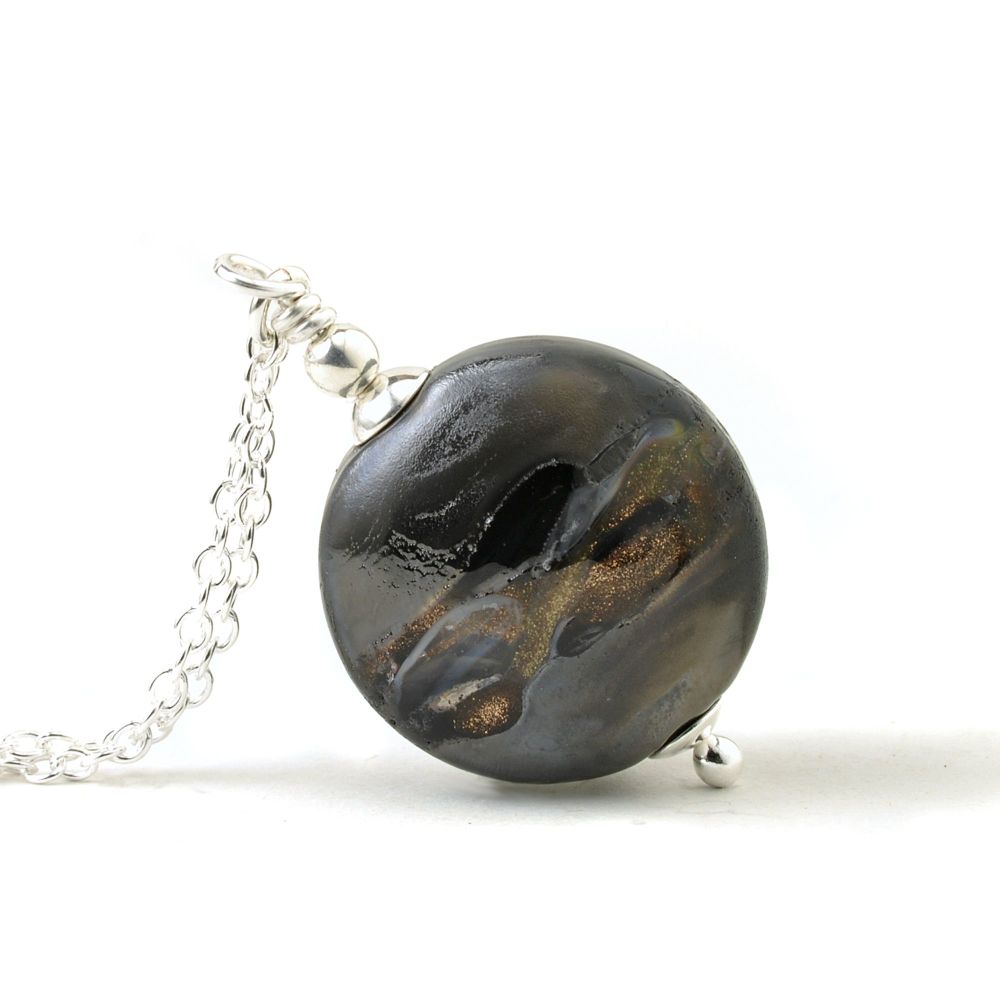 Gold and Black Lampwork Glass Necklace