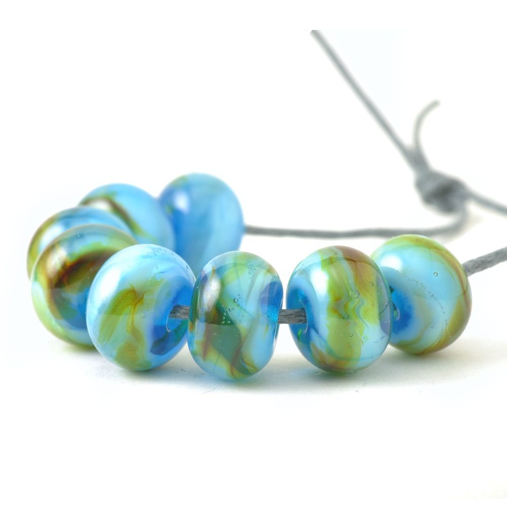 Caramel Blue Lampwork Glass Beads