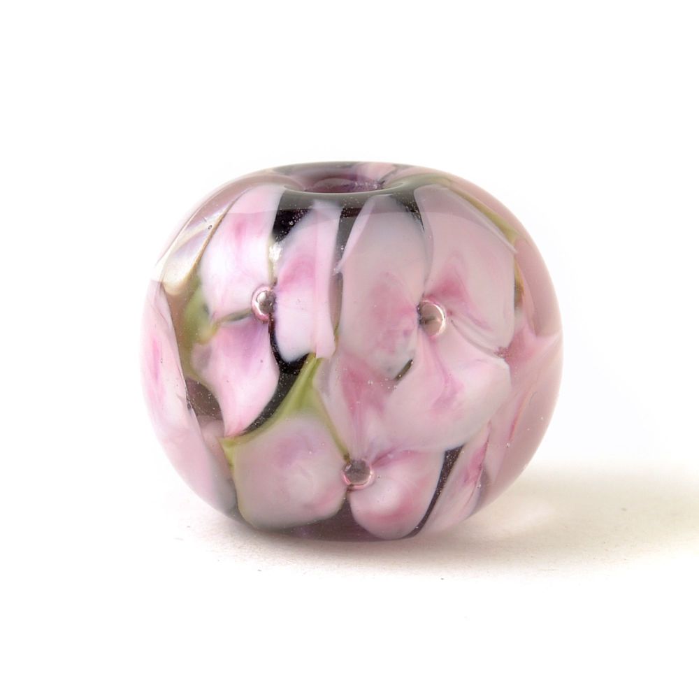 Pink Floral Lampwork Glass Bead