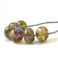 Small Sepia Green and Purple Lampwork Glass Beads