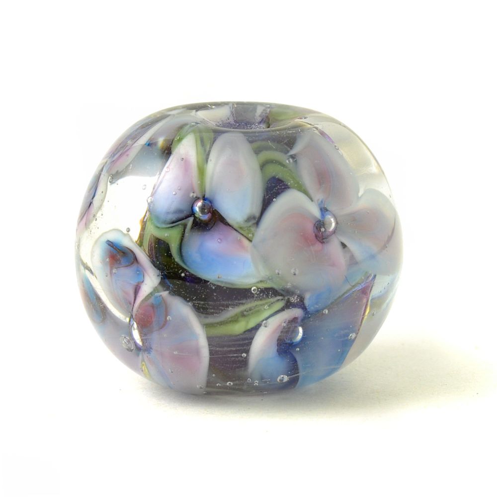 Violet Lampwork Glass Flower Bead