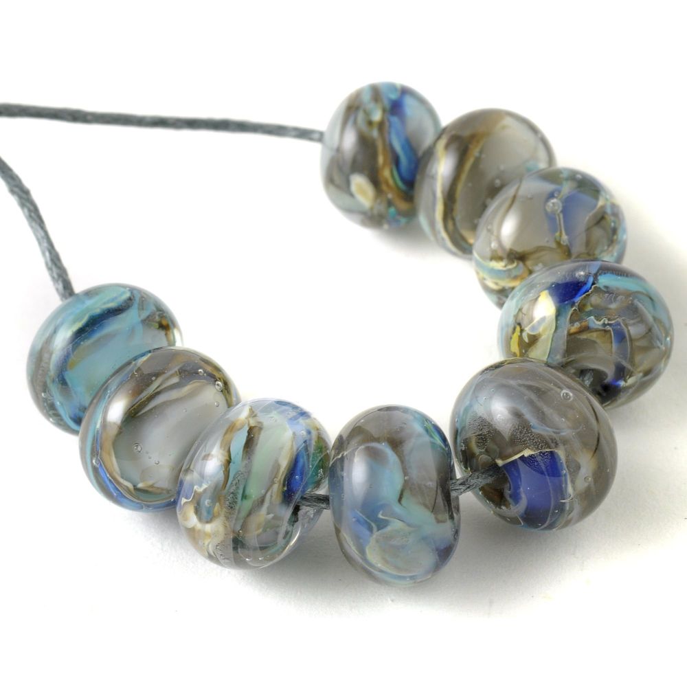 Stormy Blues Lampwork Glass Beads