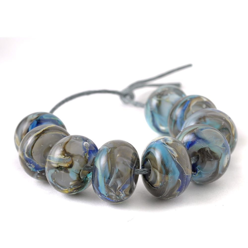 Stormy Blues Lampwork Glass Beads