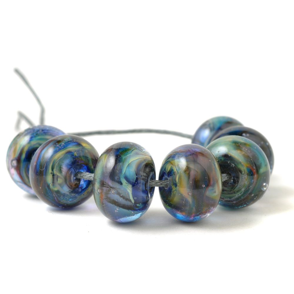 Blue Green Lampwork Glass Beads