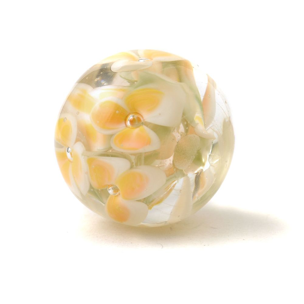 Apricot Yellow Floral Lampwork Glass Bead