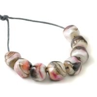 Marbled Pink Lampwork Nugget Beads