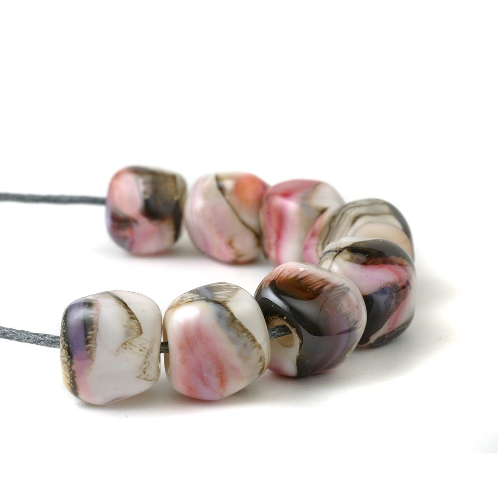 Marbled Pink Lampwork Nugget Beads