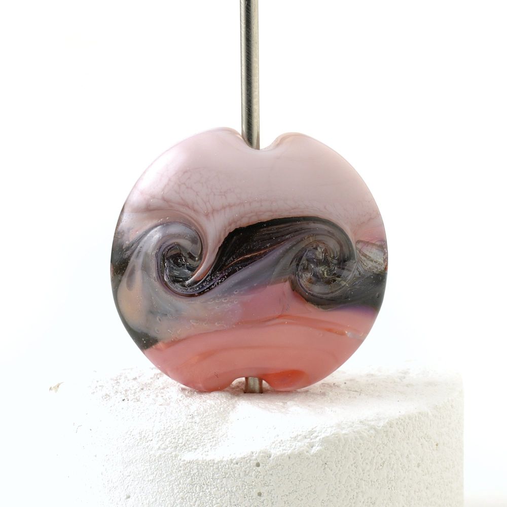 Pink Waves Lampwork Glass Focal Bead