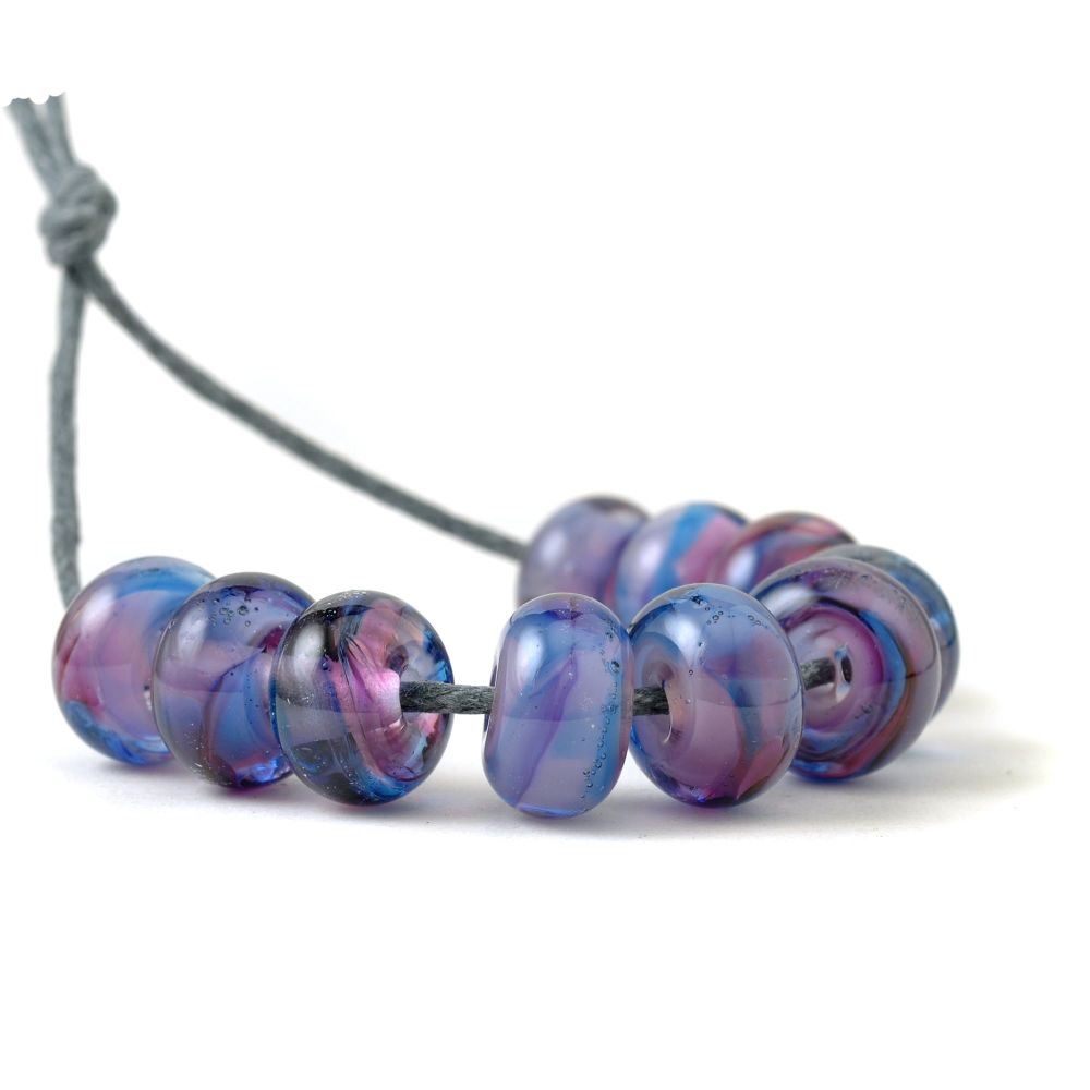 Purple and Blue Handmade Small Lampwork Glass Spacer Beads
