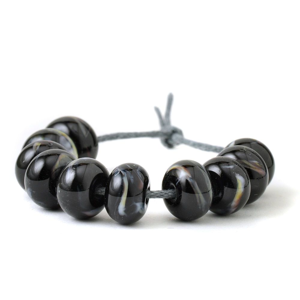 Black Swirls Handmade Small Lampwork Glass Spacer Beads
