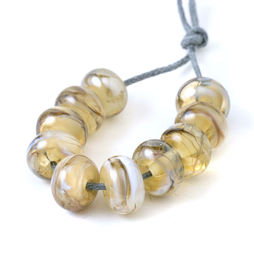 Champagne Swirls Handmade Small Lampwork Glass Spacer Beads