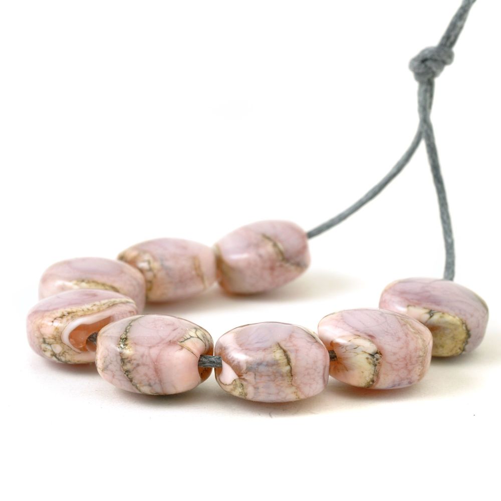 Marbled Pink Lampwork Beads