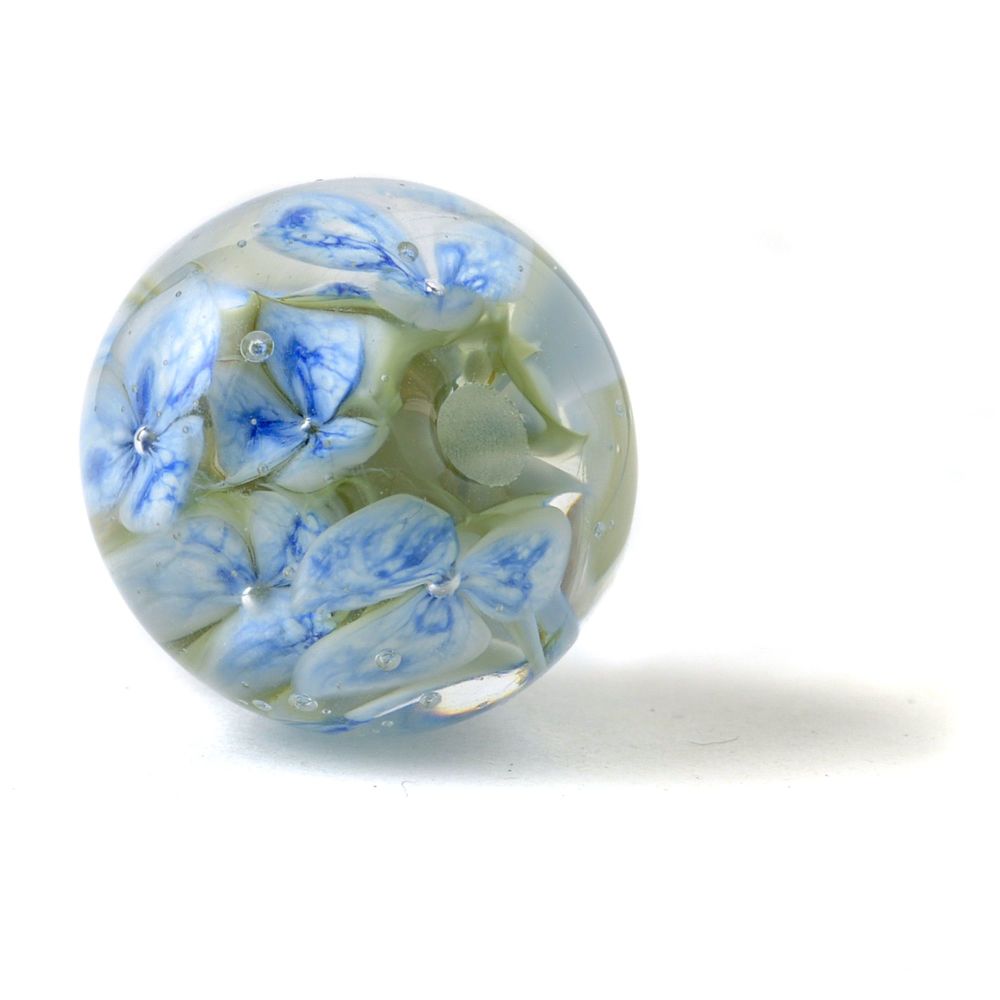 Blue and White Floral Lampwork Glass Focal Bead