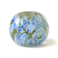 Blue and White Floral Lampwork Glass Focal Bead