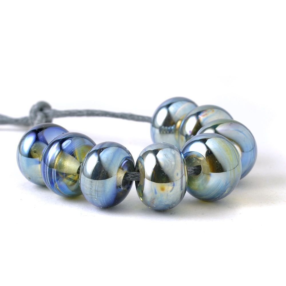 Golden Blue Metallic Lampwork Beads