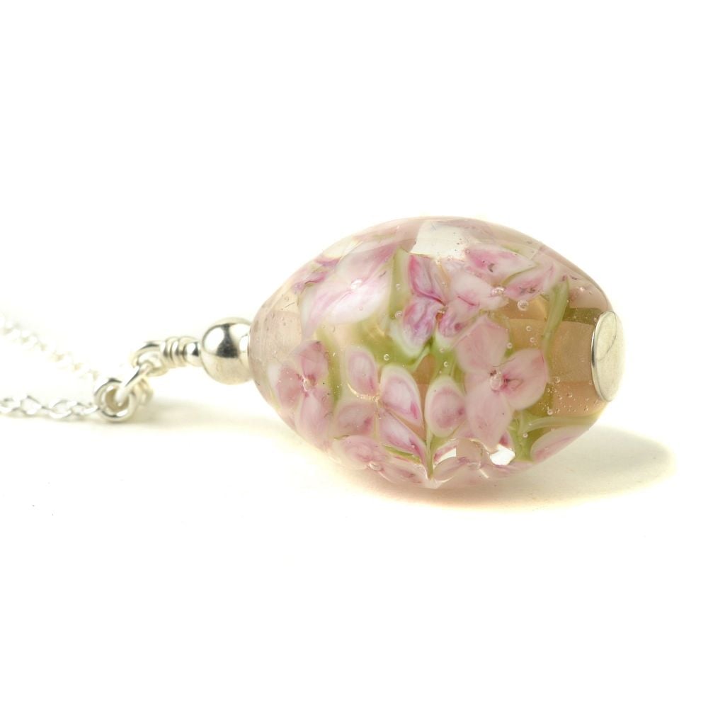 Pale Pink Long Lampwork Glass Flower Necklace