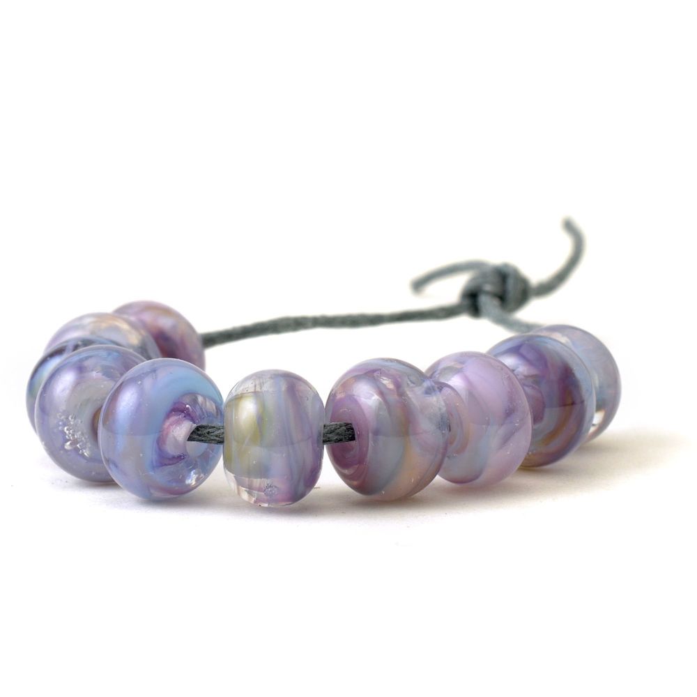 Small Lilac Blue Lampwork Glass Beads