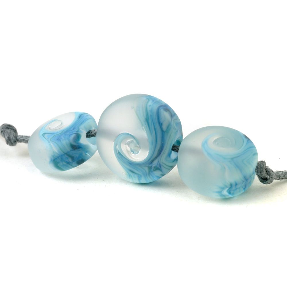 Blue Waves Tumbled Lampwork Glass Beads
