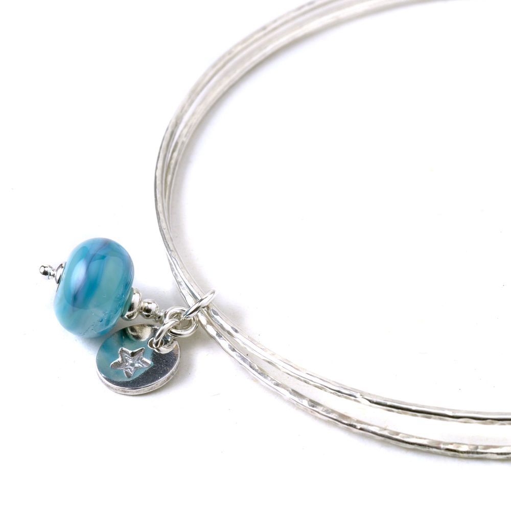 Turquoise Blue Sterling Silver Charm Bangles