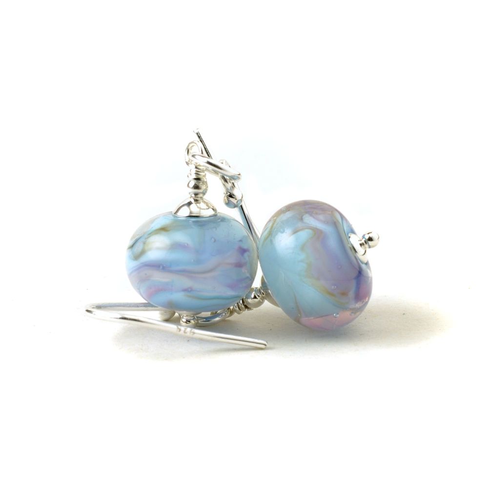 Pastel Blue Sterling Silver Lampwork Glass Earrings