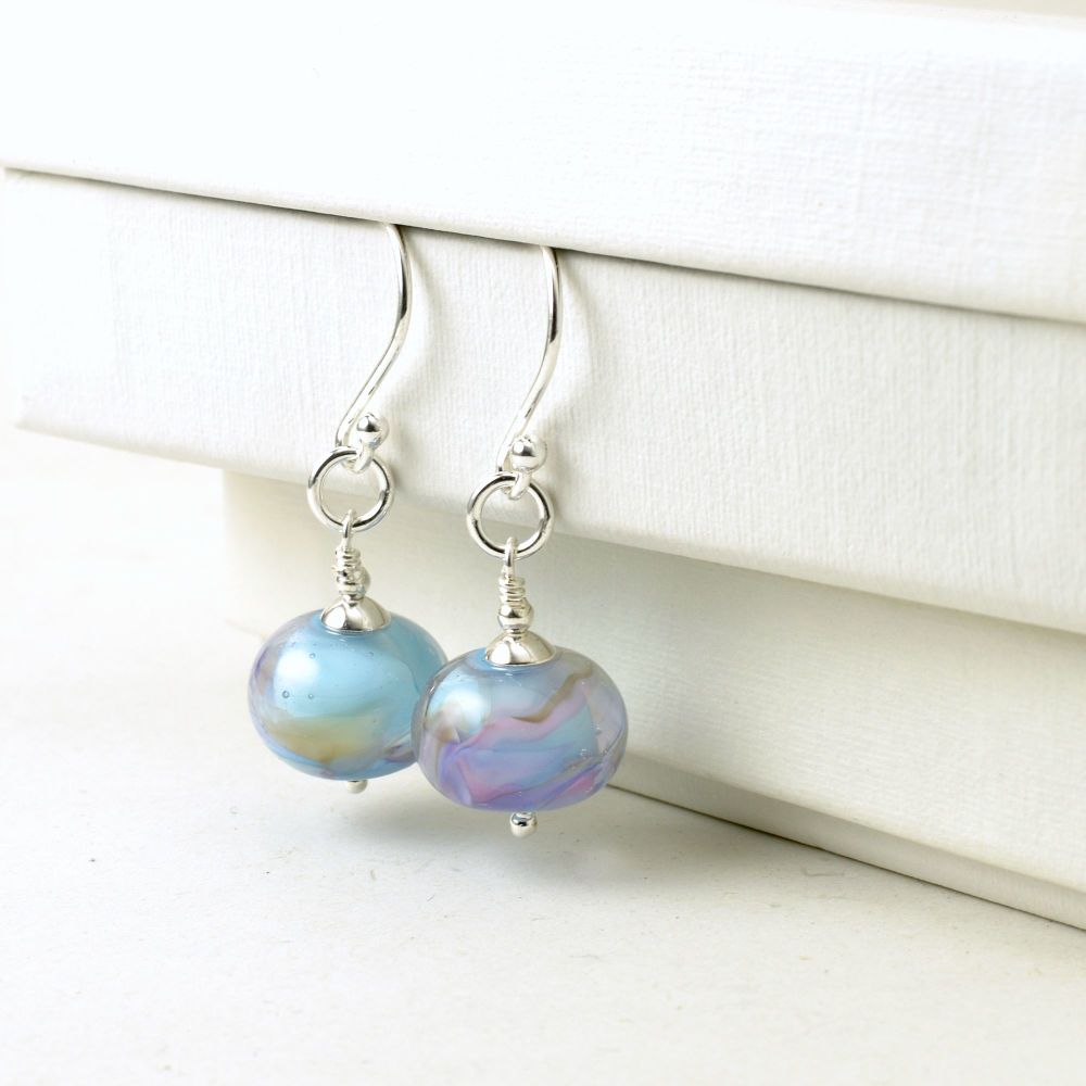 Pastel Blue Sterling Silver Lampwork Glass Earrings