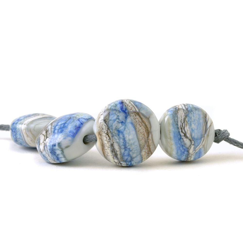 Marbled Blue Handmade Lampwork Glass Beads