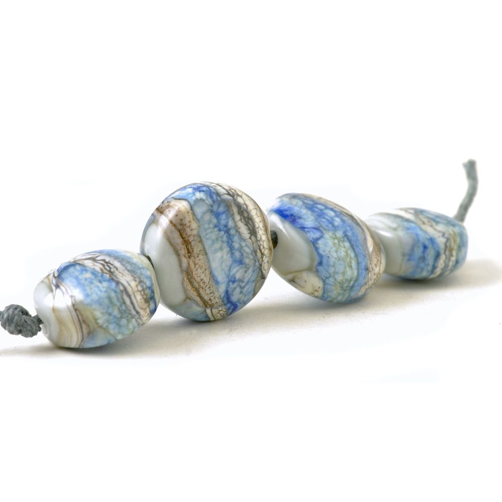Marbled Blue Handmade Lampwork Glass Beads
