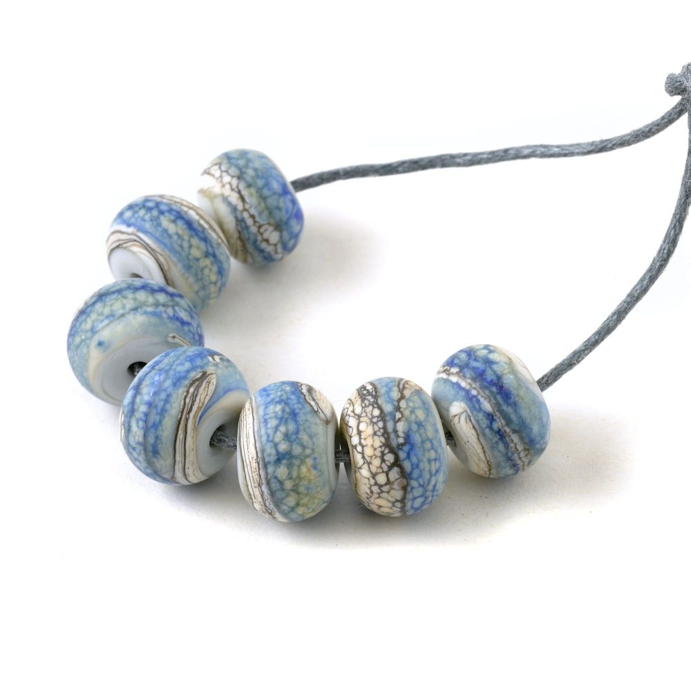 Tumbled Blue Handmade Lampwork Glass Beads