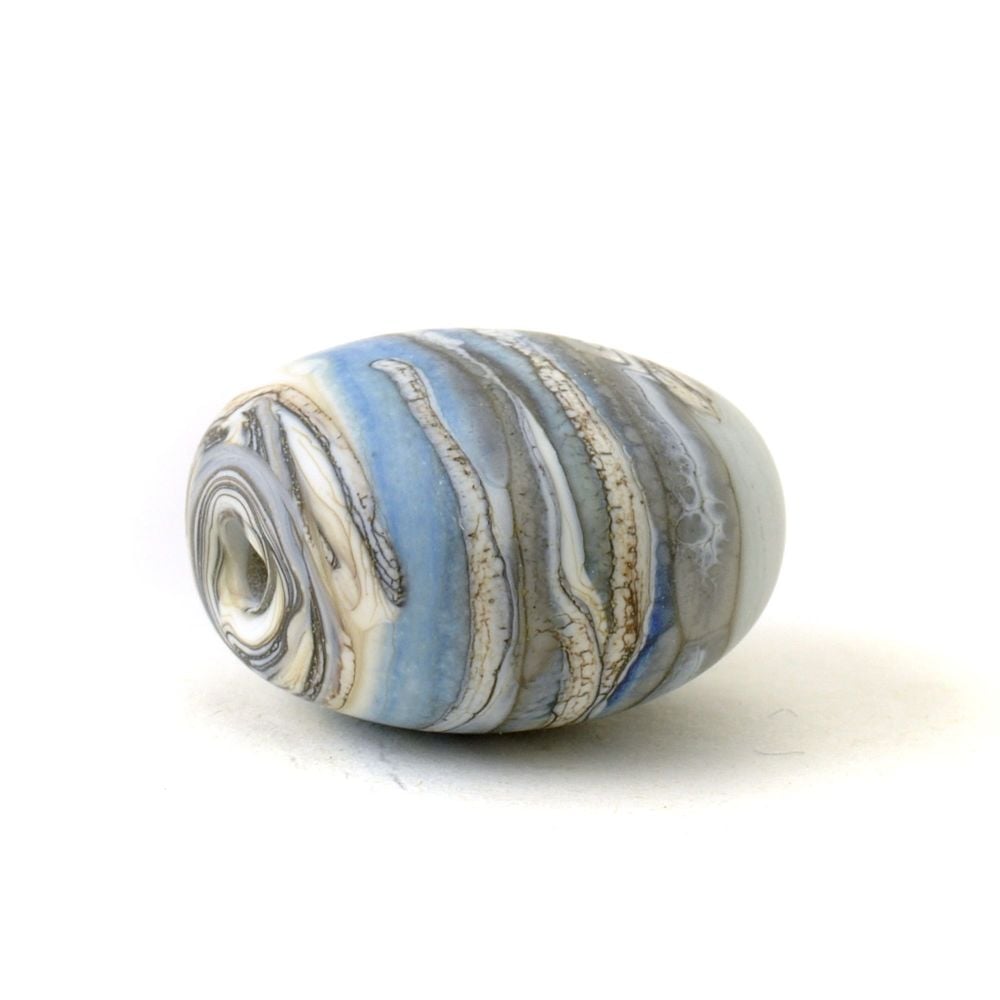 Small Grey Blue Round Lampwork Pebble Bead