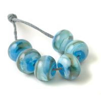 Turquoise and Gold Handmade Lampwork Glass Bead Set