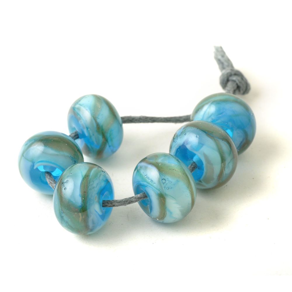 Turquoise and Gold Handmade Lampwork Glass Bead Set