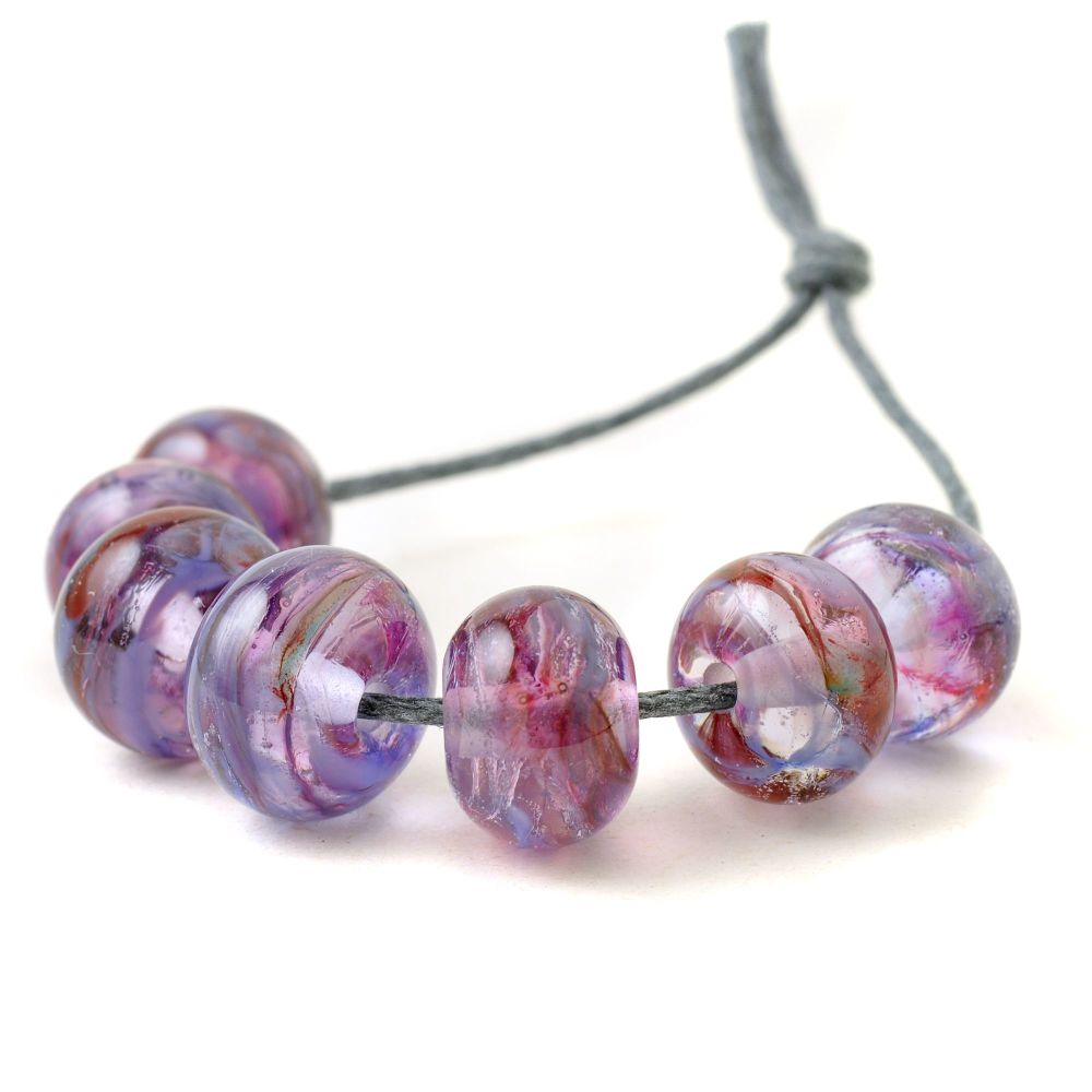 Clear Purple Lampwork Glass Bead Set