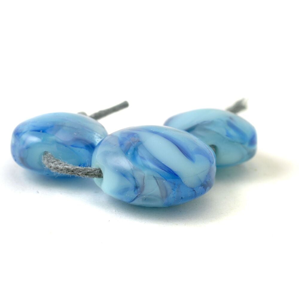 Blue Wash Pressed Lampwork Glass Beads
