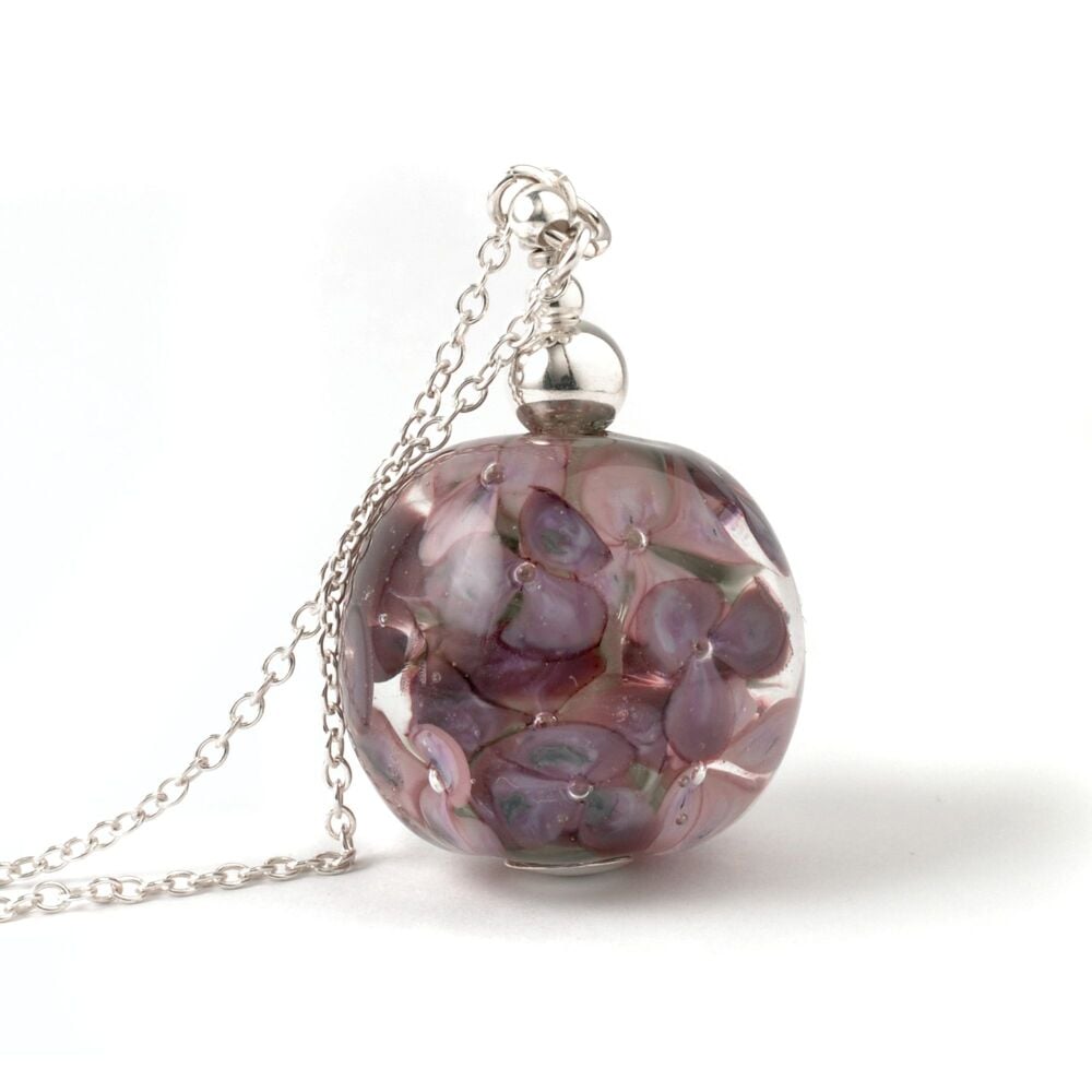 Purple Long Lampwork Glass Flower Necklace
