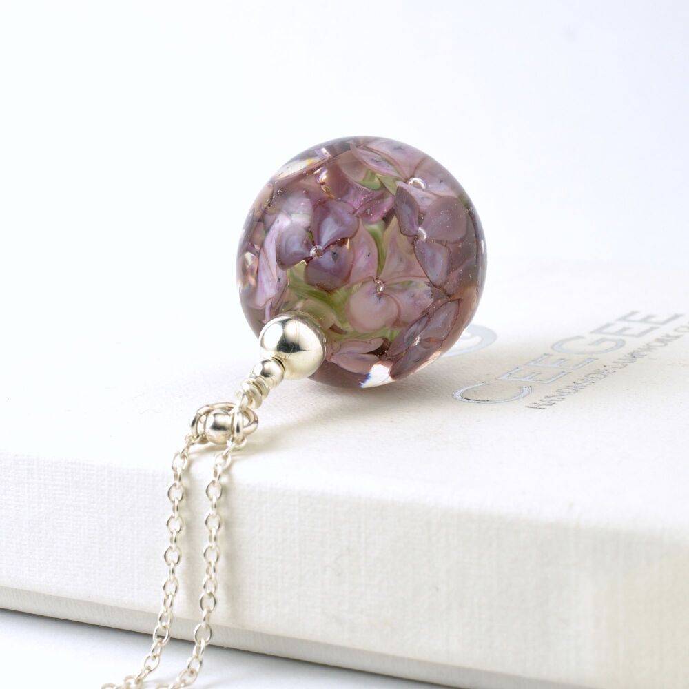 Purple Long Lampwork Glass Flower Necklace