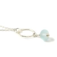 Ice Blue Tumbled Glass Hoop Necklace