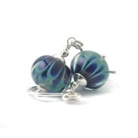 Teal Blue Lampwork Glass Petal Earrings