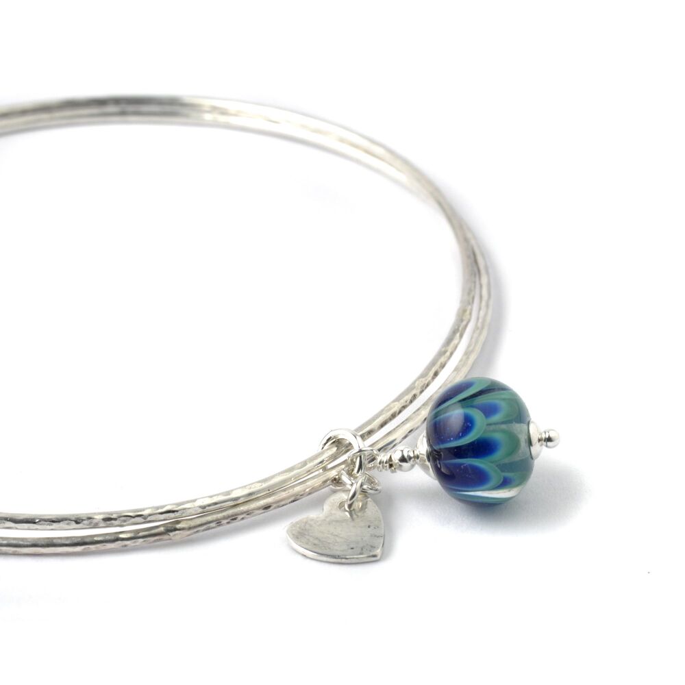 Teal Blue Sterling Silver Charm Bangles