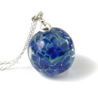 Dark Blue Long Lampwork Glass Flower Necklace