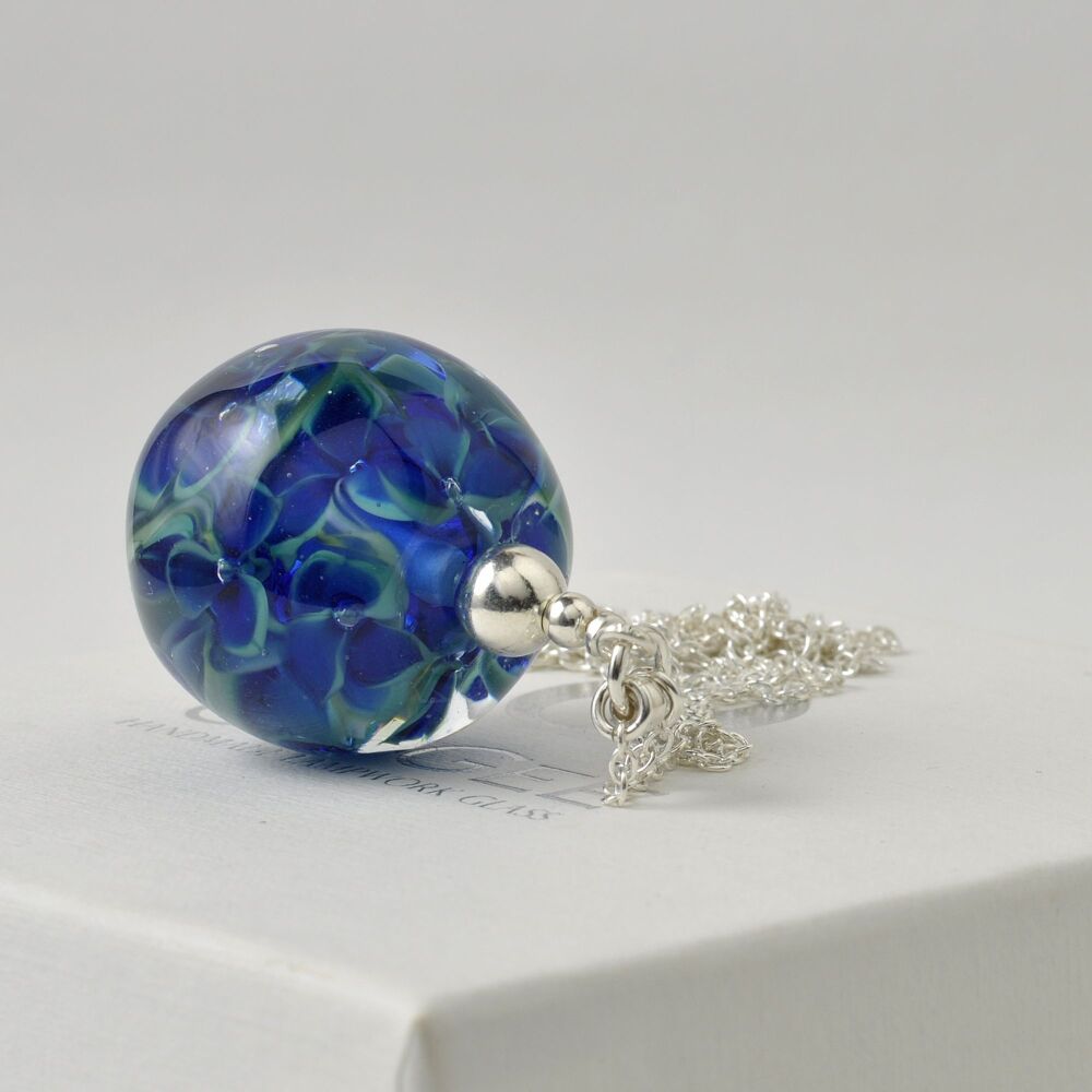 Dark Blue Long Lampwork Glass Flower Necklace