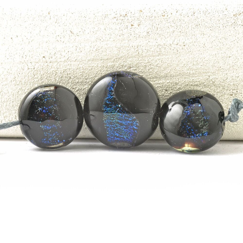 Dark Dichroic Pressed Lampwork Glass Beads