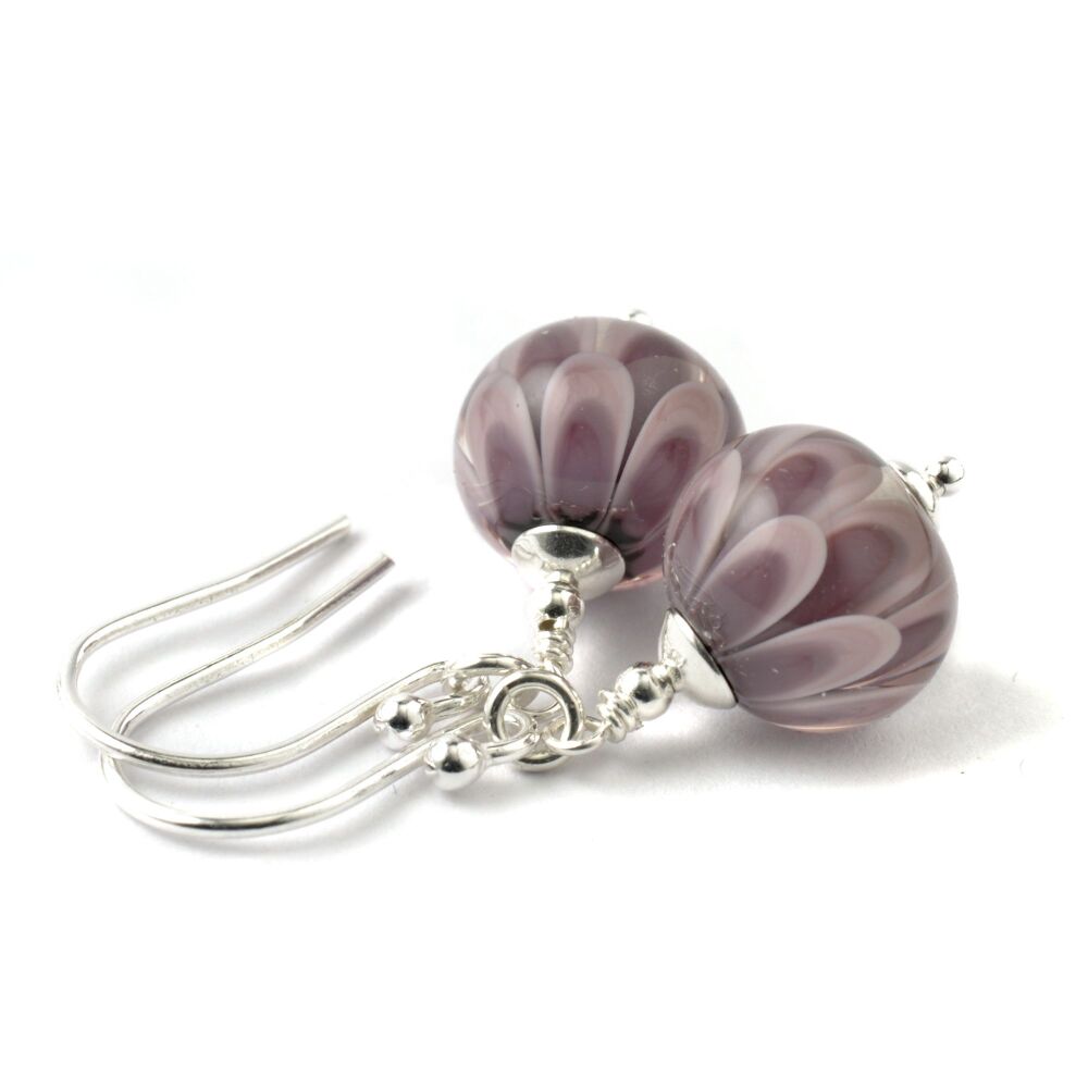 Heather Purple Lampwork Glass Petal Earrings