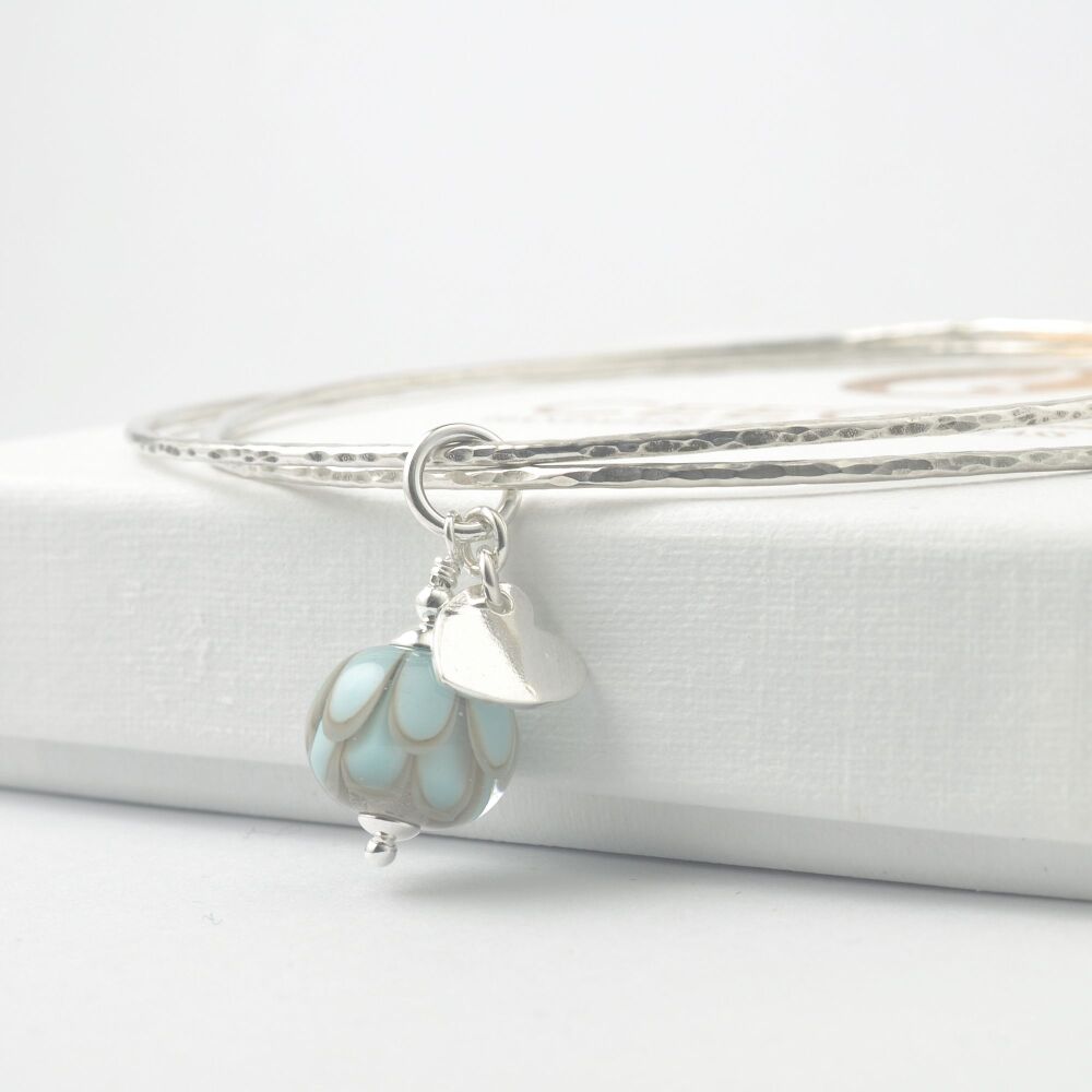 Pale Blue Sterling Silver Charm Bangles