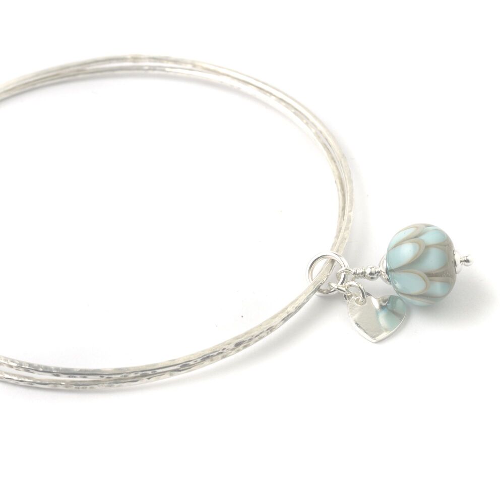 Pale Blue Sterling Silver Charm Bangles