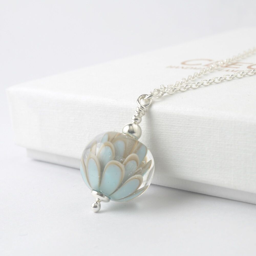 Pale Blue Small Lampwork Glass Petal Necklace