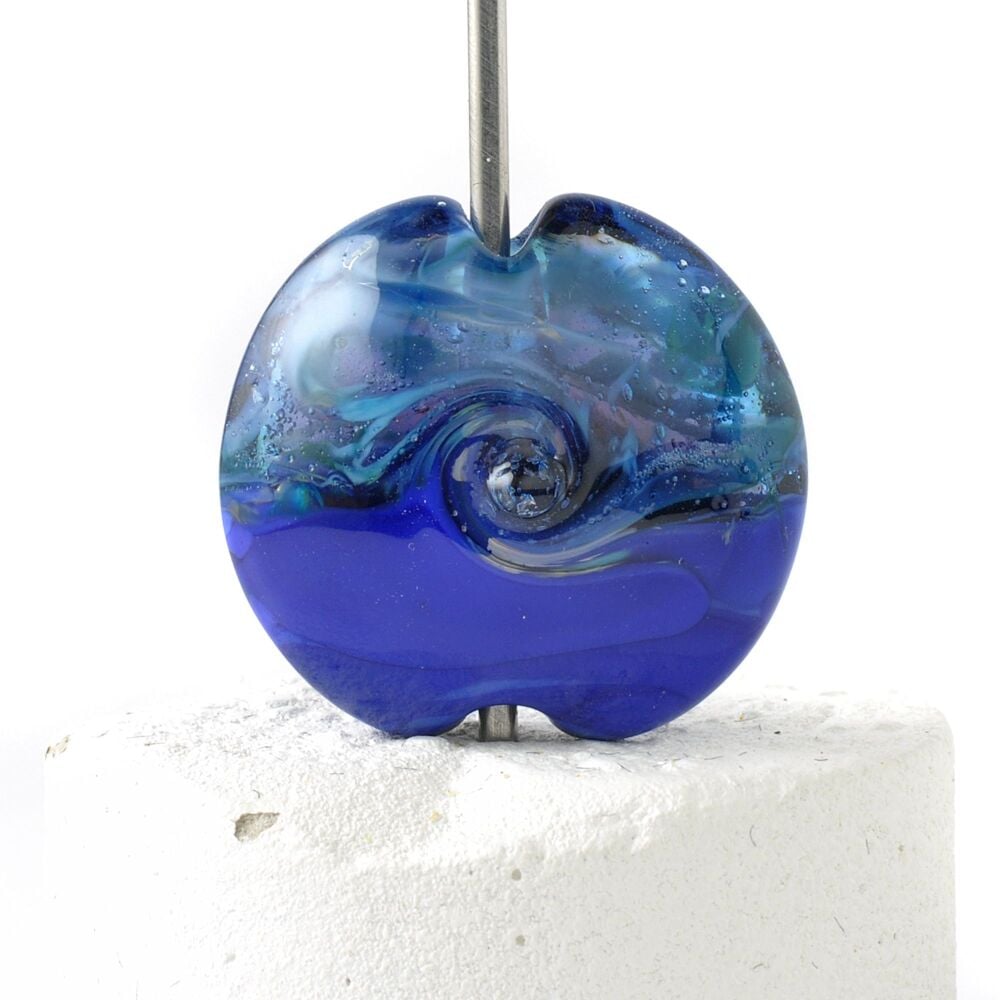 Dark Neptune Blue Lampwork Glass Focal Bead