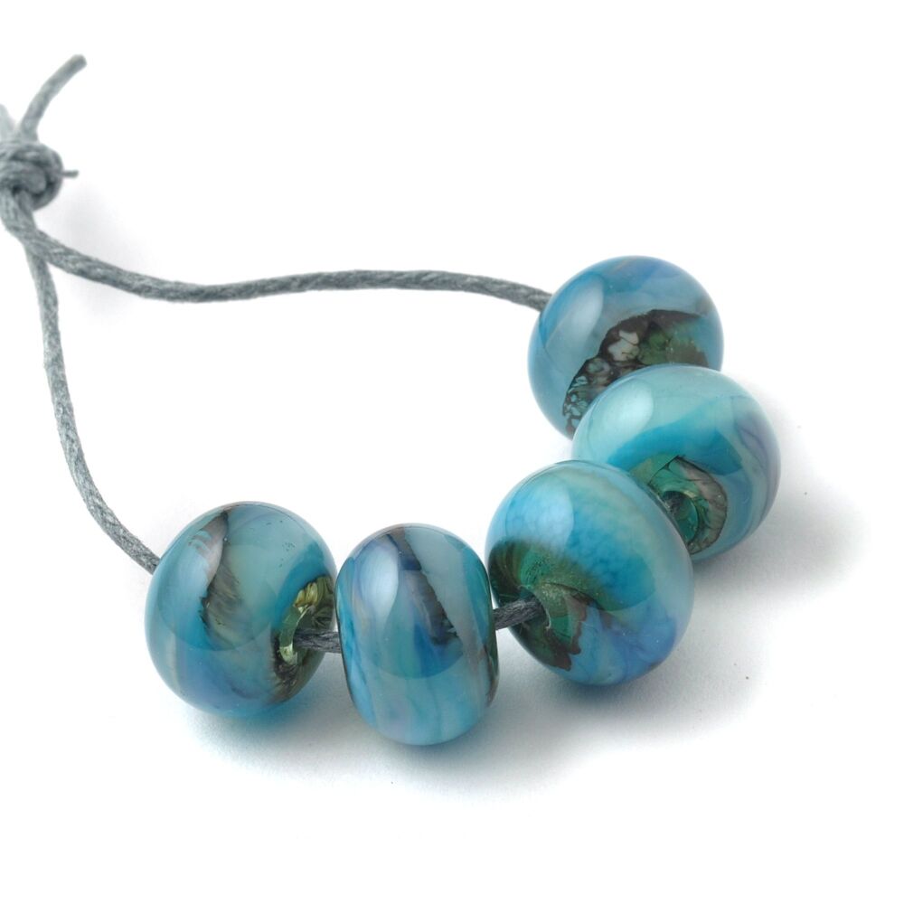 Turquoise Blue Handmade Lampwork Glass Bead Set
