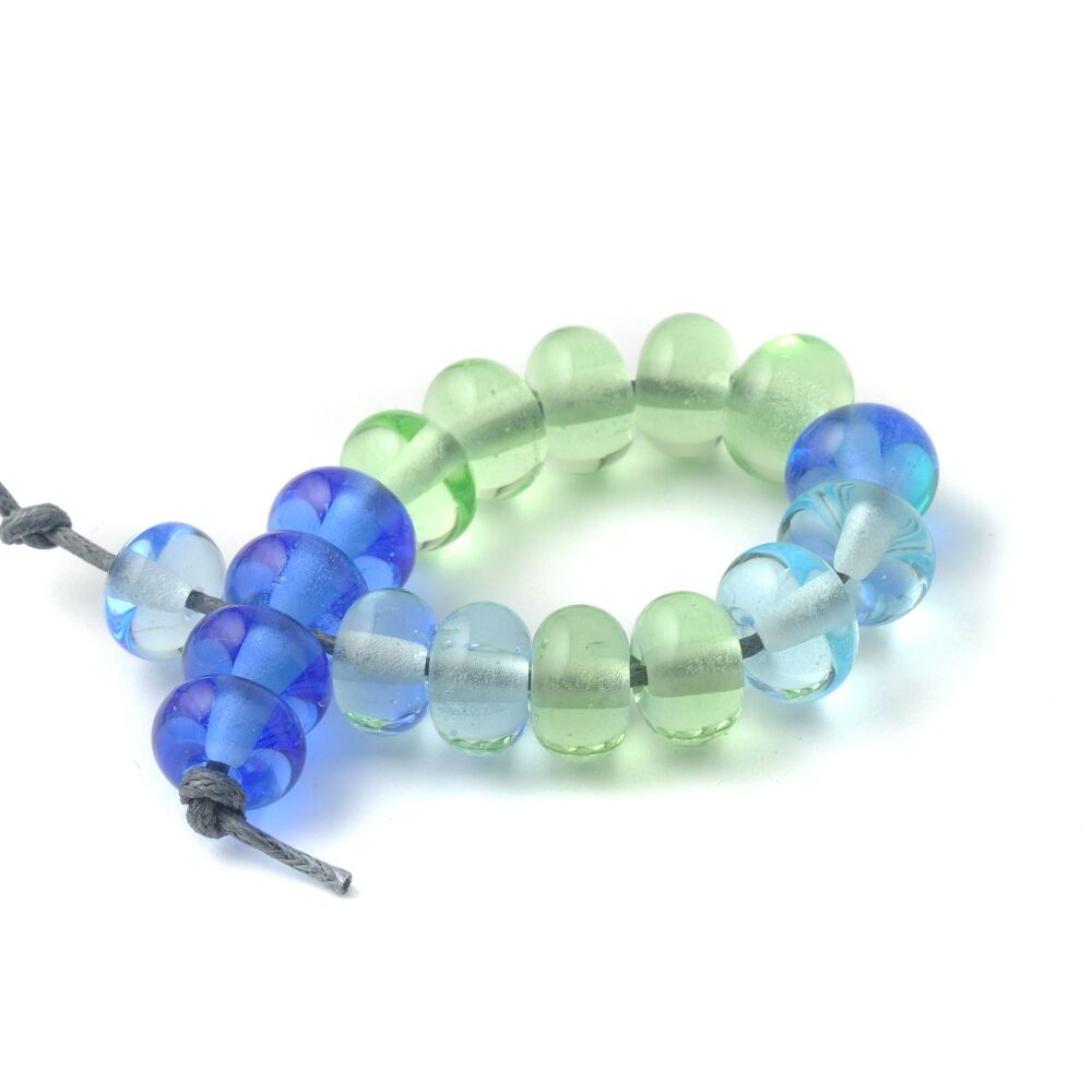 Blue and Green Handmade Lampwork Glass Spacer Beads